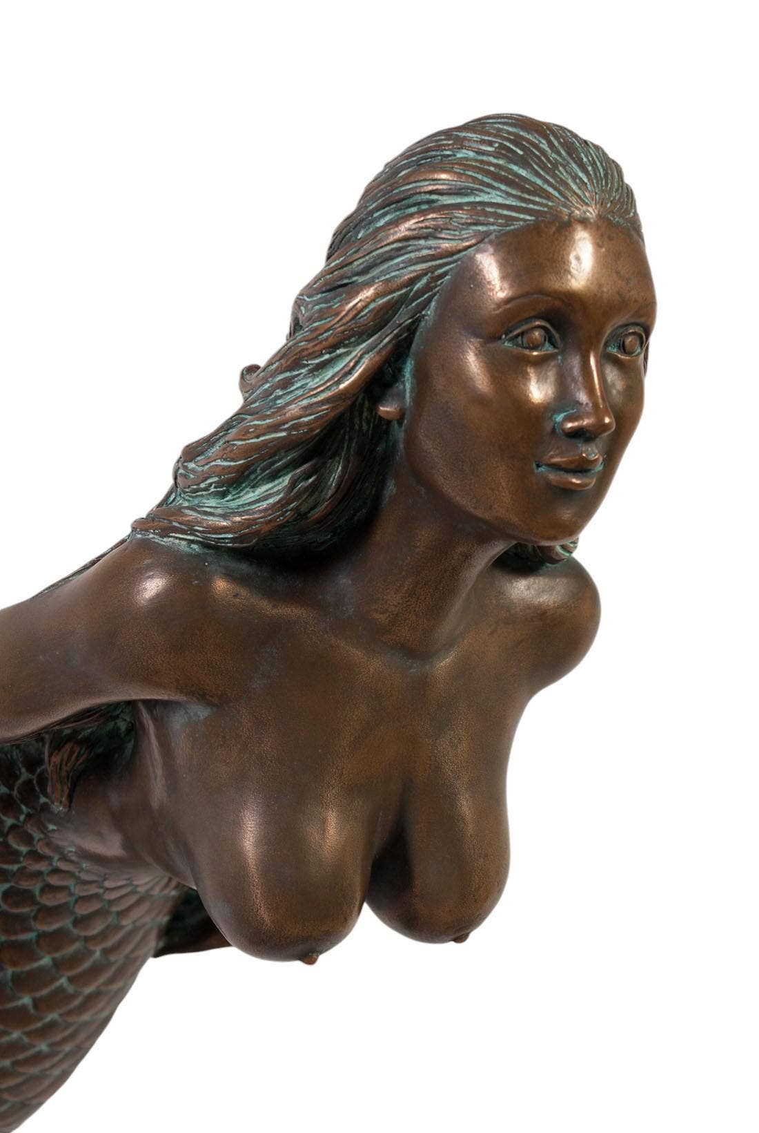 48"L Swimming Mermaid Hanging Sculpture Verde Bronze