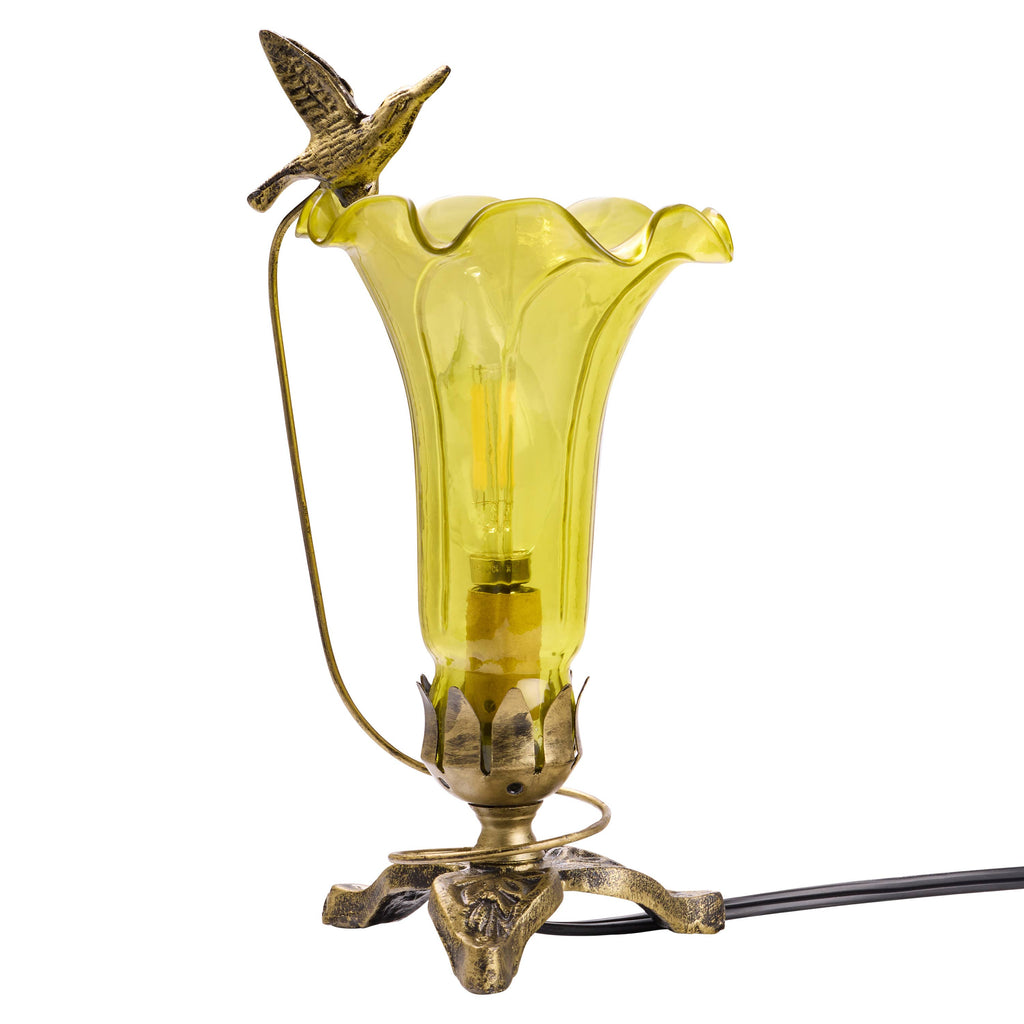 10.25"H Yellow Hand Blown Glass Lily Accent Lamp