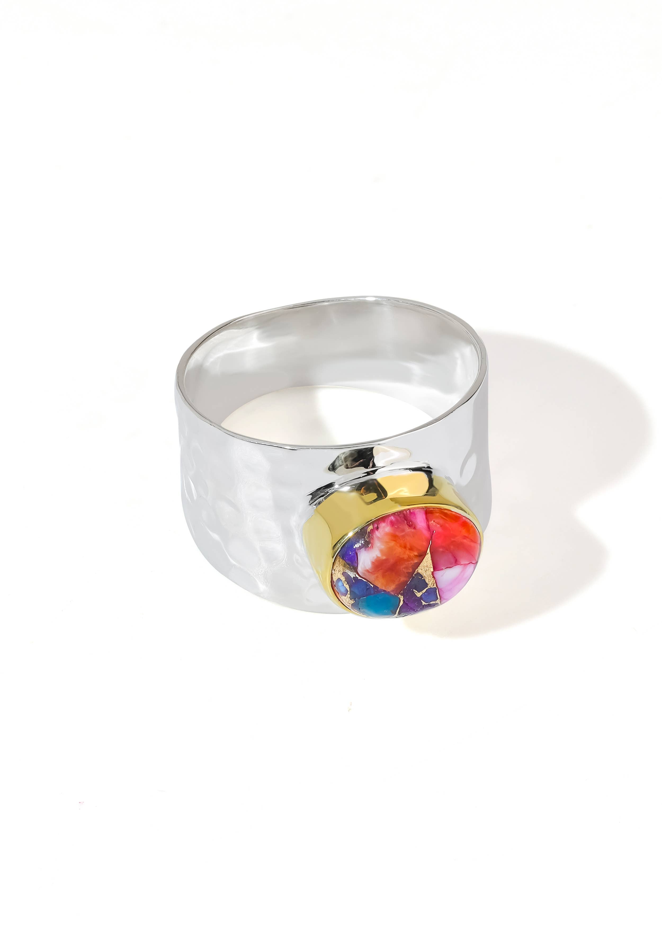 Silver Plated Pink Oyster Copper Turquoise Statement Ring: 7