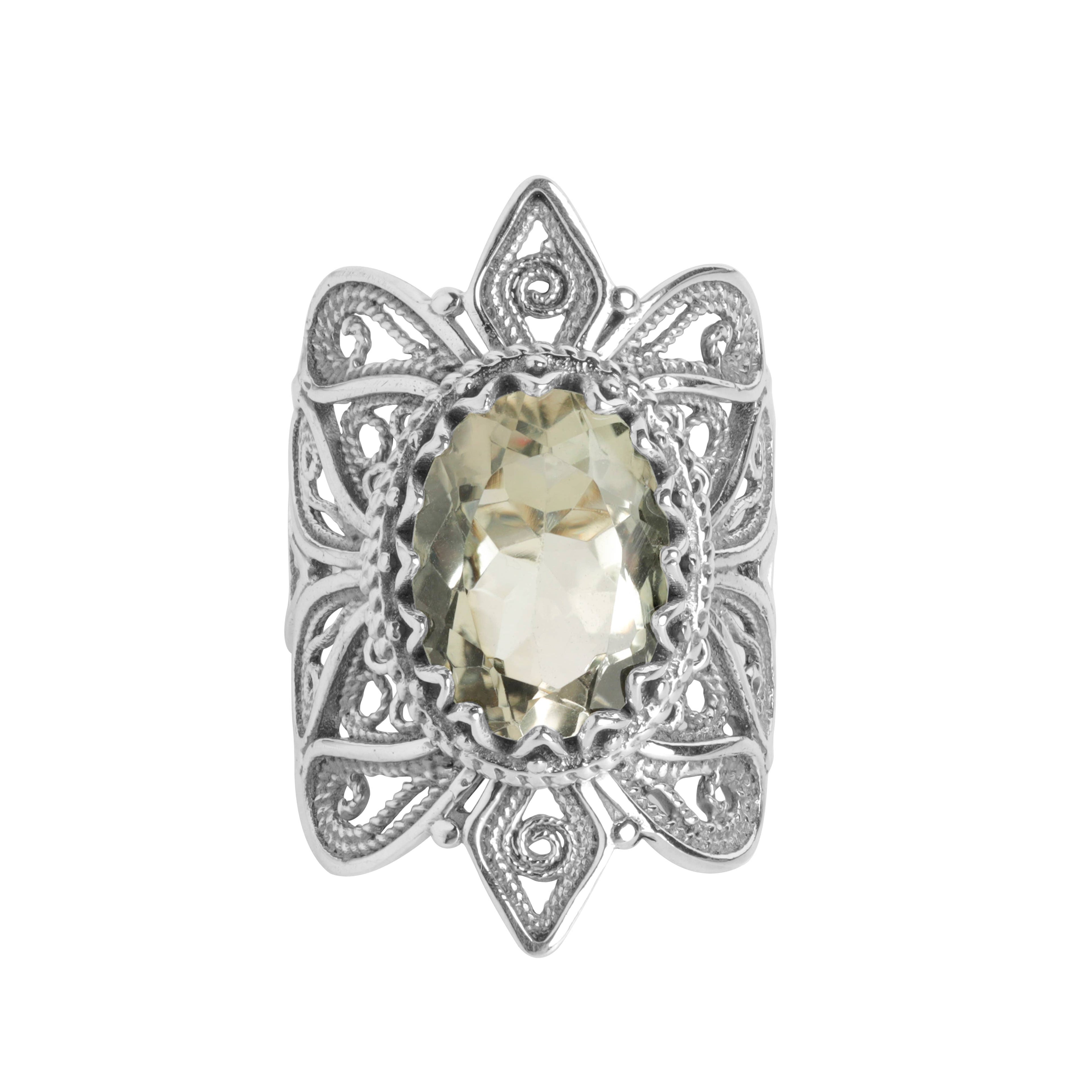 Sterling Silver Prasiolite Statement Verdant Lace Ring: 7