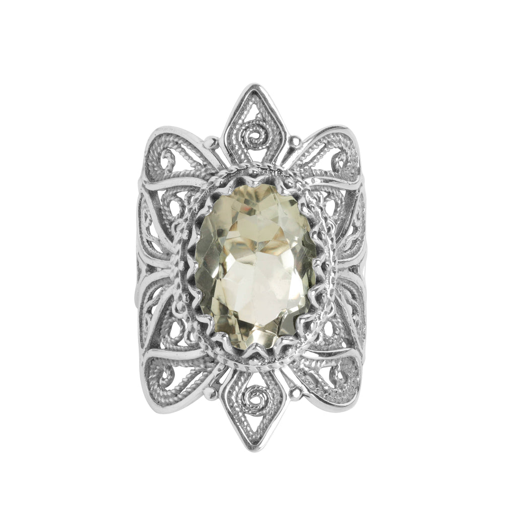 Sterling Silver Prasiolite Statement Verdant Lace Ring: 8