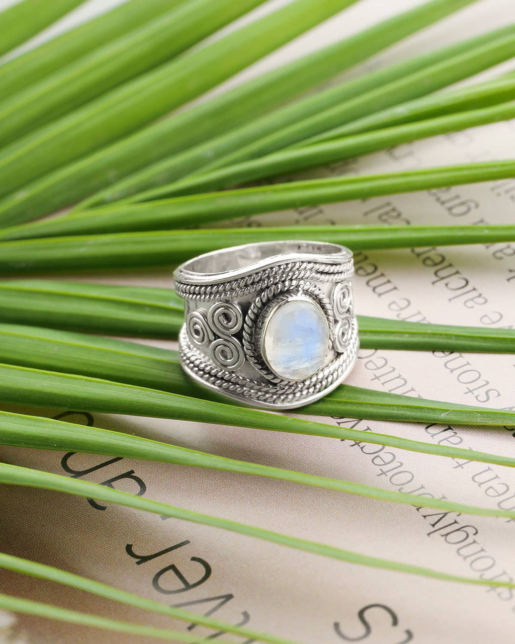 Rainbow Moonstone Gemstone Solid 925 Sterling Silver Ring: 10