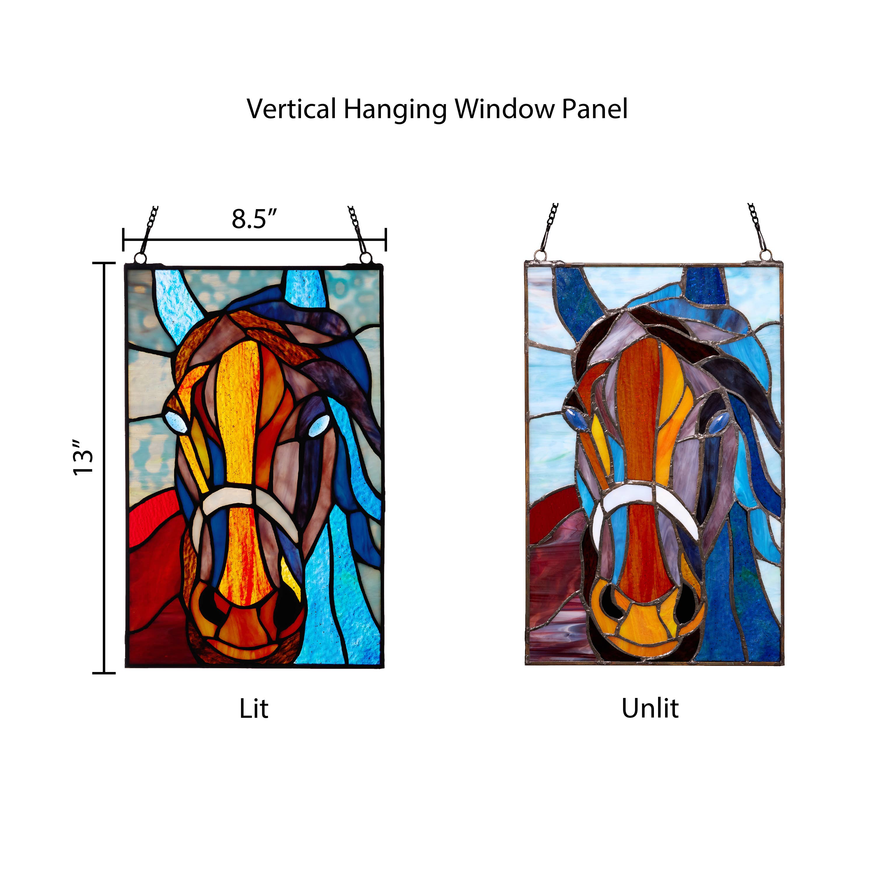 13"H Roz Horse Stained Glass Window Panel