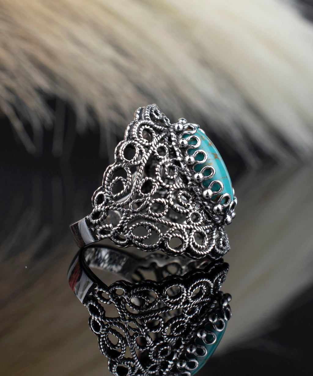 Art Teal Turquoise Gemstone Women Silver Ring: Turquoise / 7