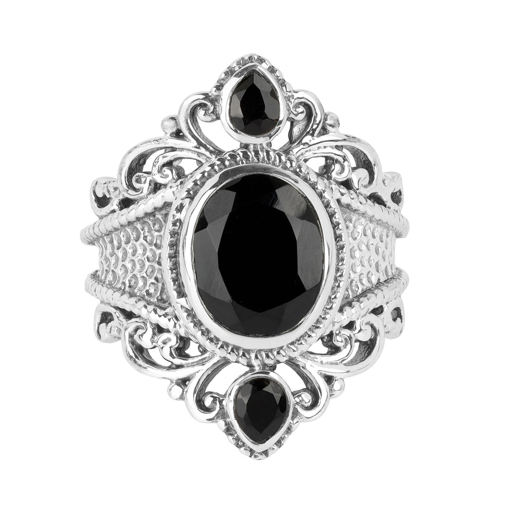 925 Silver Midnight Sovereign Ornate Black Onyx Ring: 9