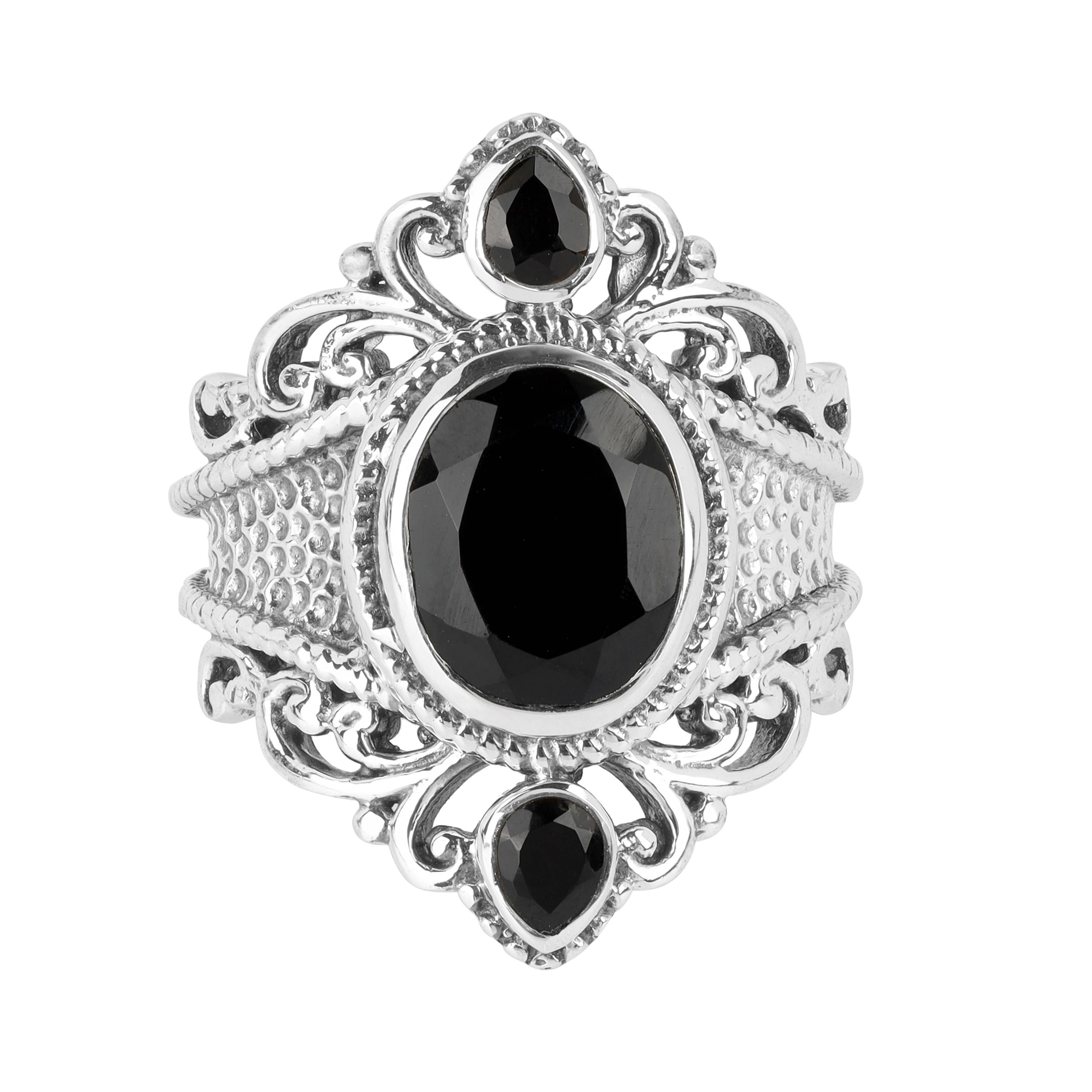 925 Silver Midnight Sovereign Ornate Black Onyx Ring: 10