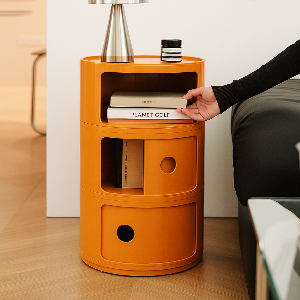 3 Tiers Round Storage Drawers Nightstand