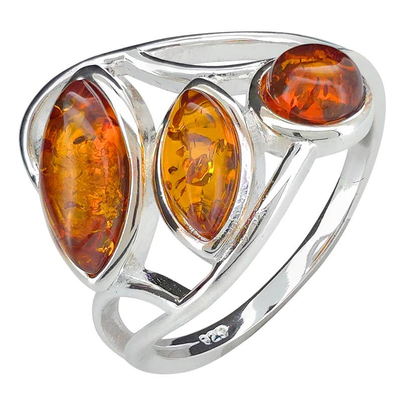 Cognac Amber Sterling Silver Ring: 7