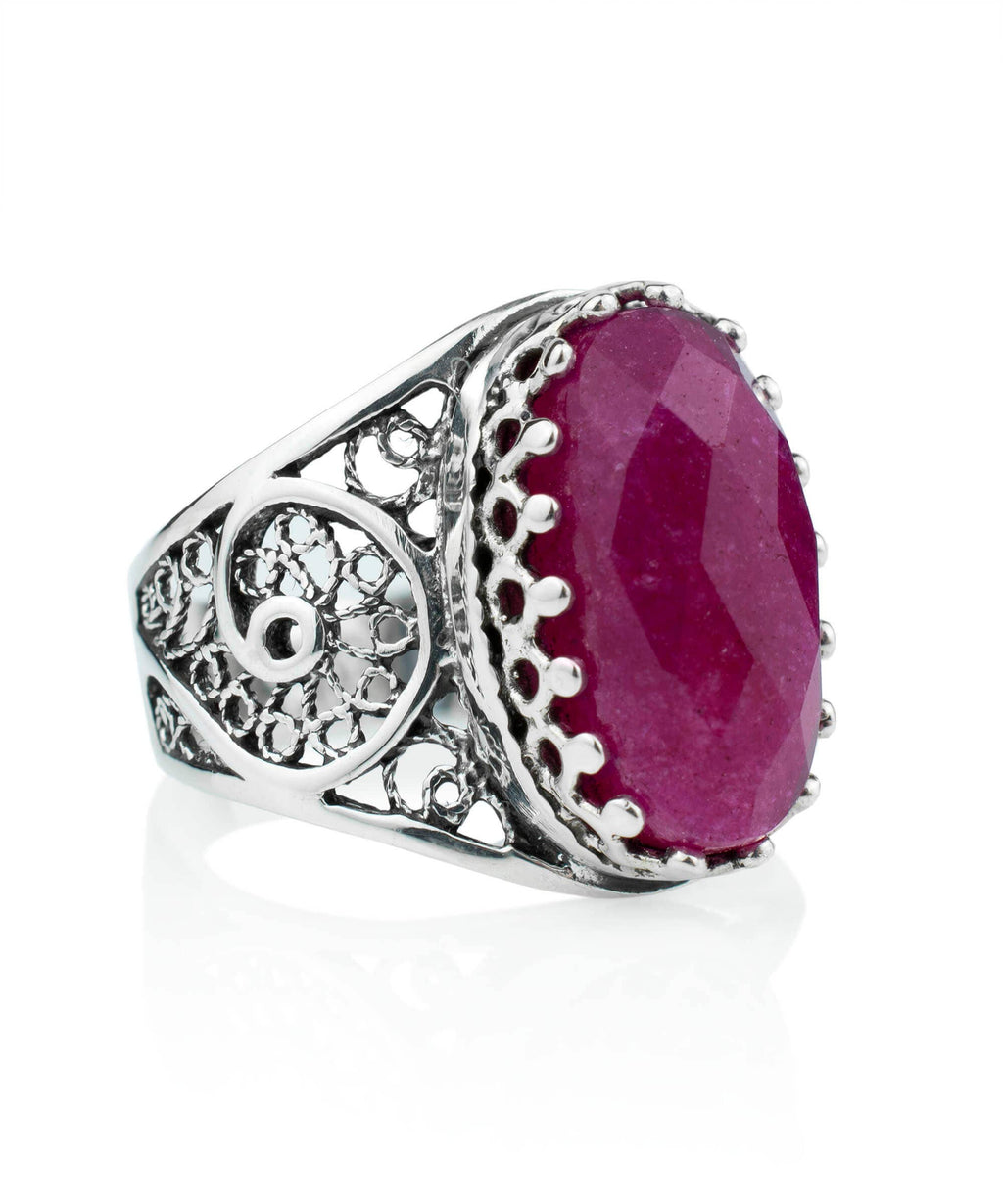 Art Ruby Corundum Gemstone Women Silver Ring: Ruby Corundum / 7