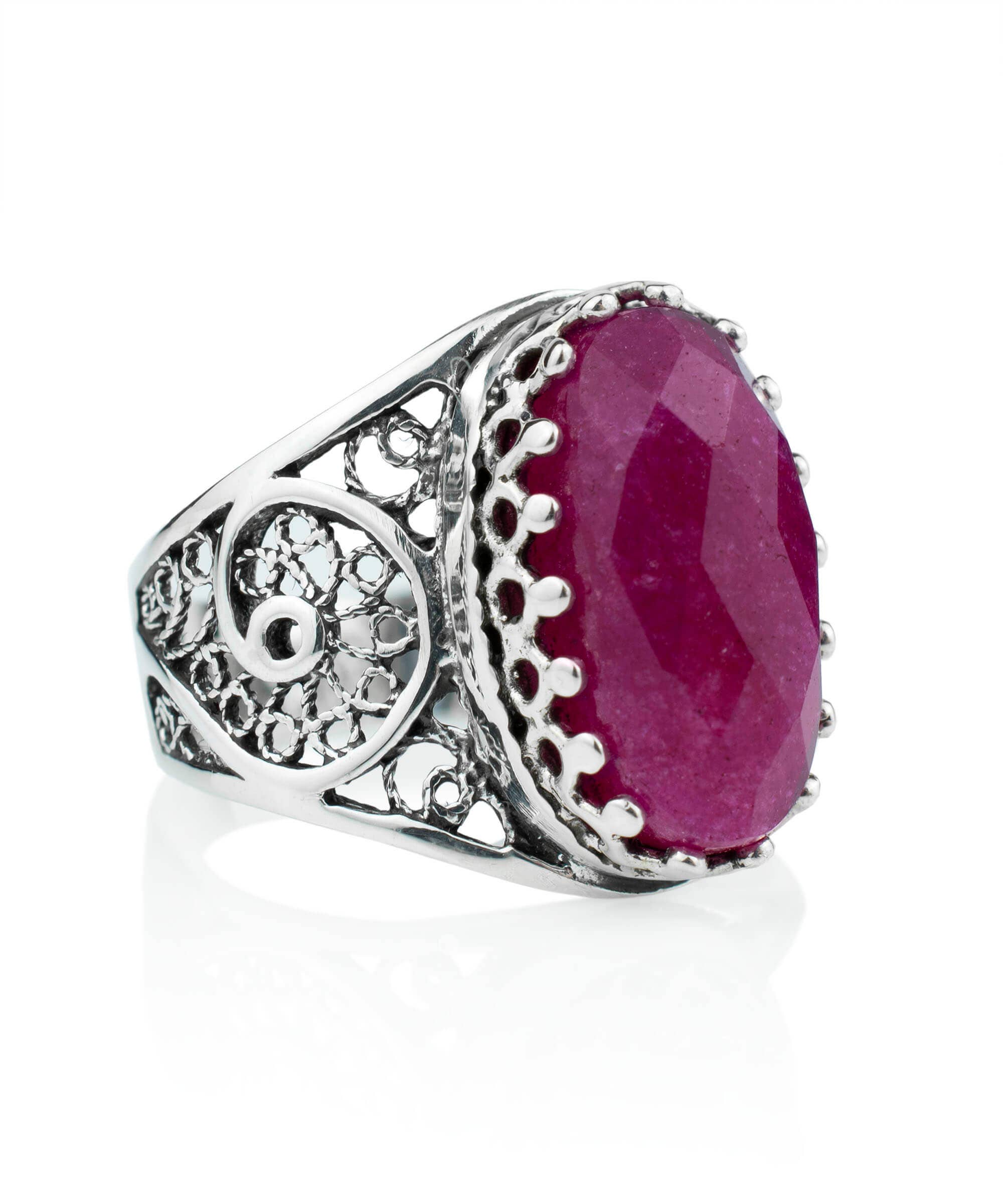 Art Ruby Corundum Gemstone Women Silver Ring: Ruby Corundum / 7