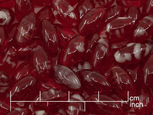 OUTLET 10 grams Olive Oval Pressed Glass Beads, 12 x 7 mm, Light Siam Glow Stripes (90070-88035), Glass, Czech Republic