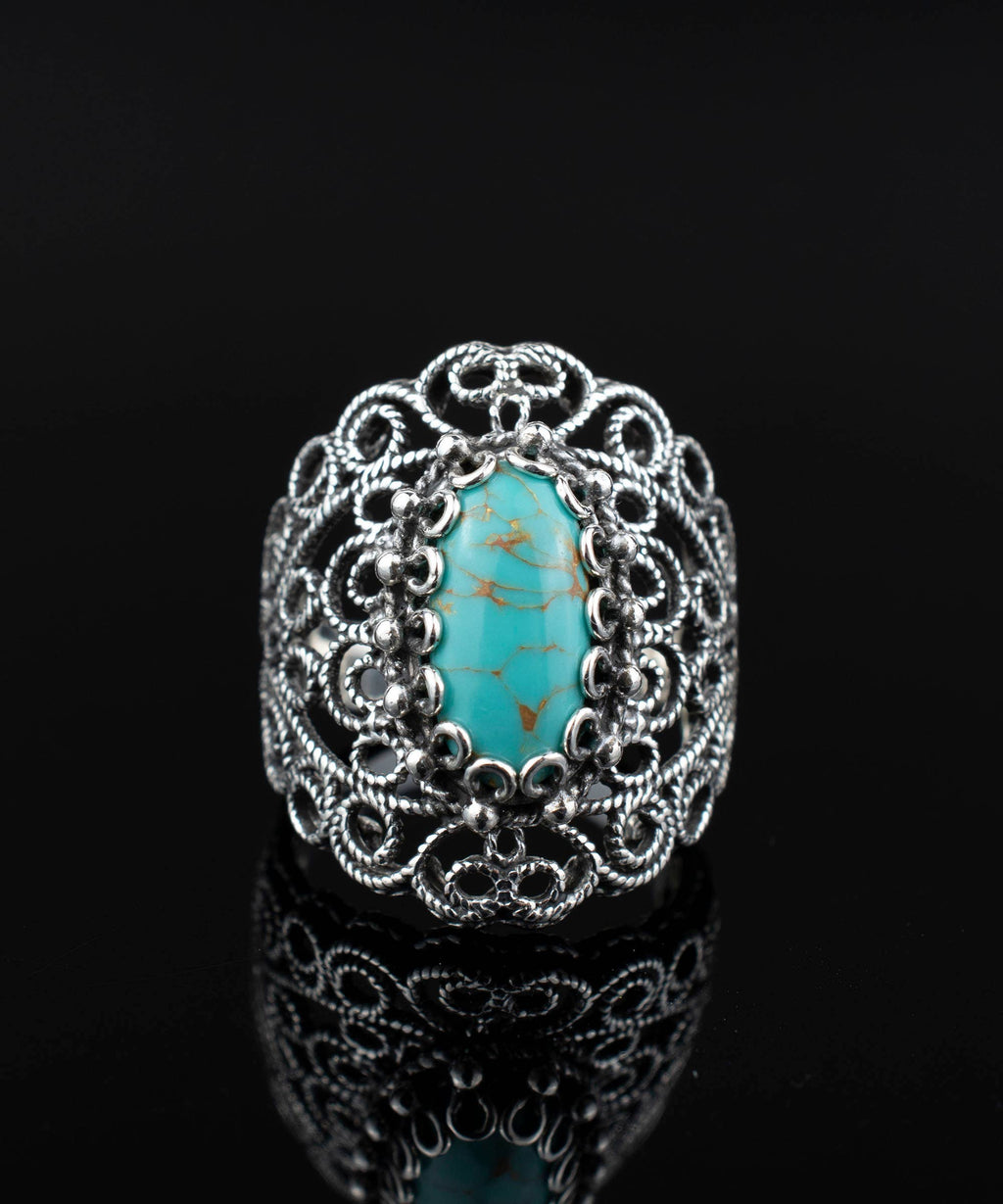 Art Teal Turquoise Gemstone Women Silver Ring: Turquoise / 7