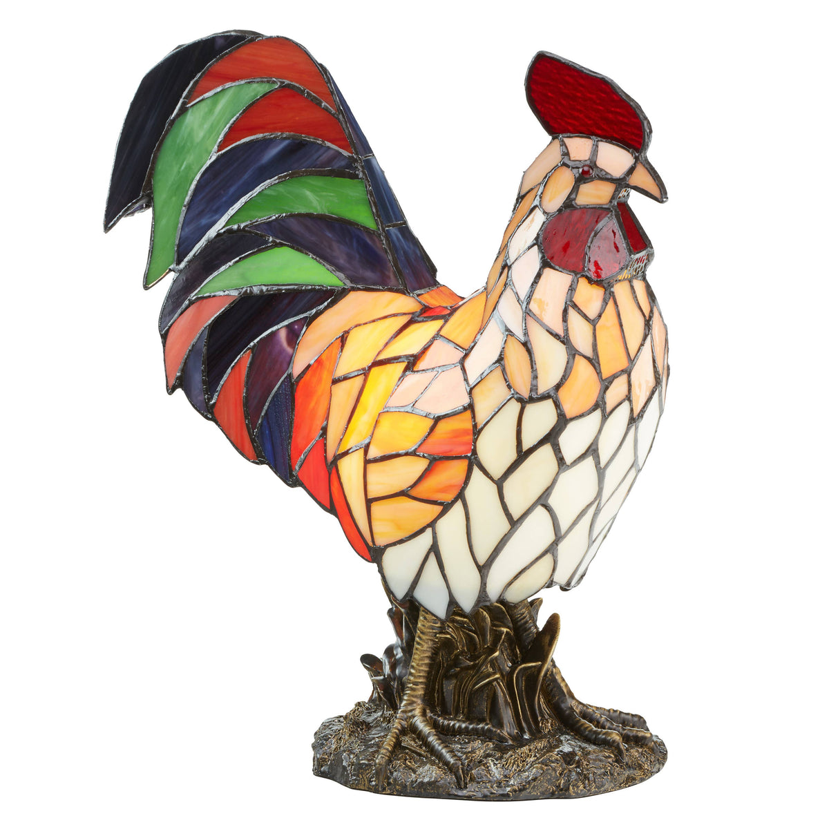 15" Tiffany-Style Rooster Multi-Color Novelty Accent Lamp