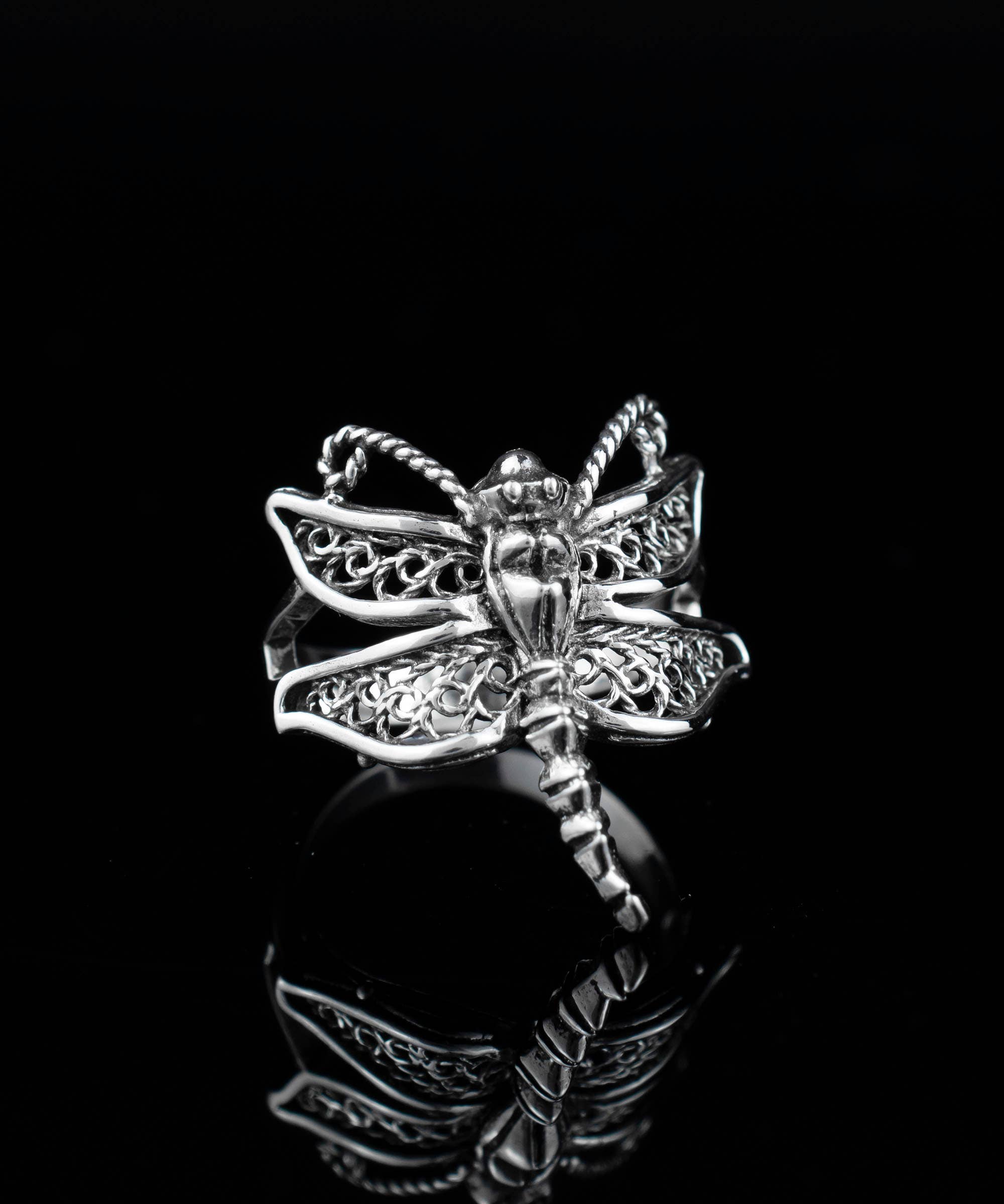 Art Dragonfly Figured Women Silver Ring: No Gemstone / 7