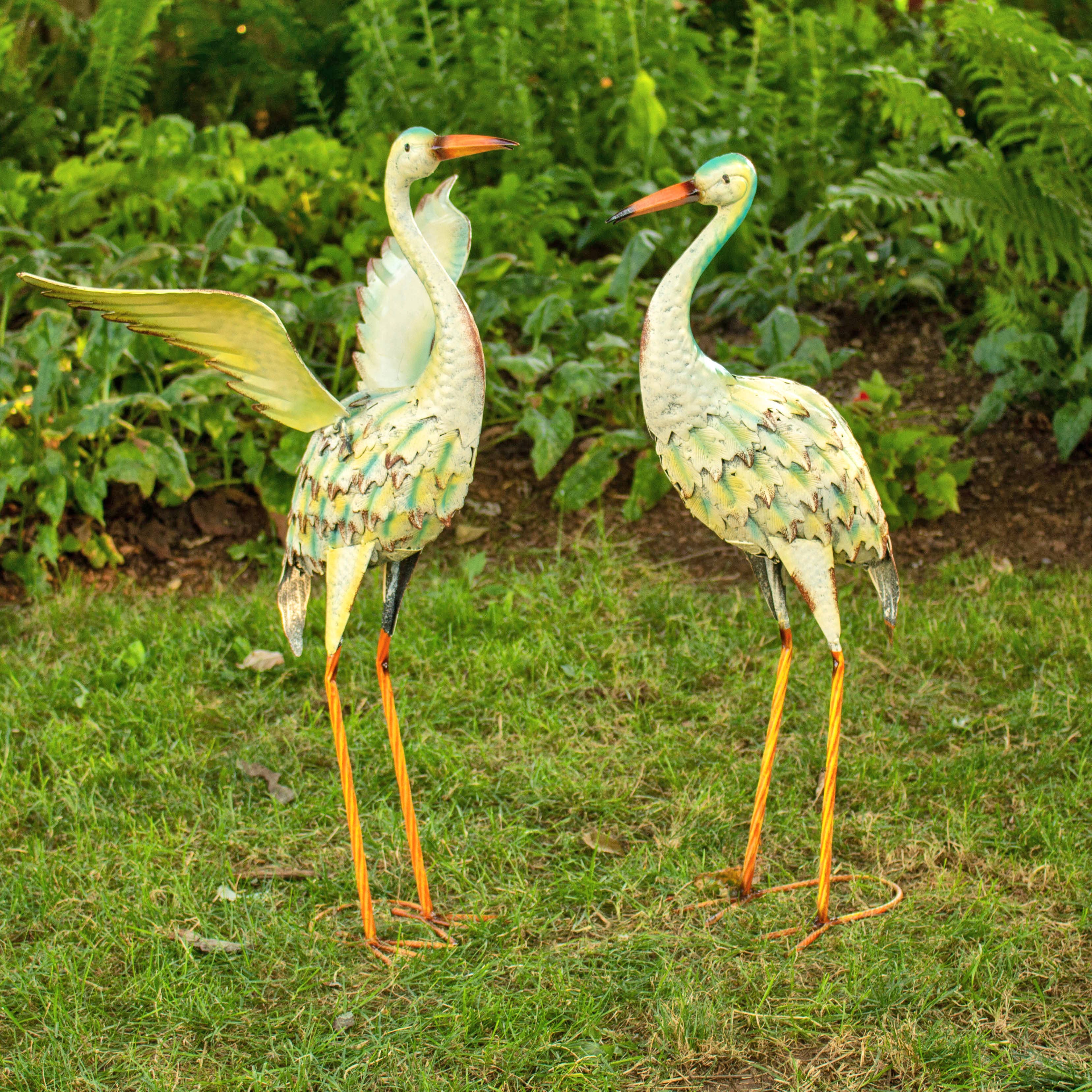 Iron Great White Heron Yard Figurines in 6 Assorted Styles