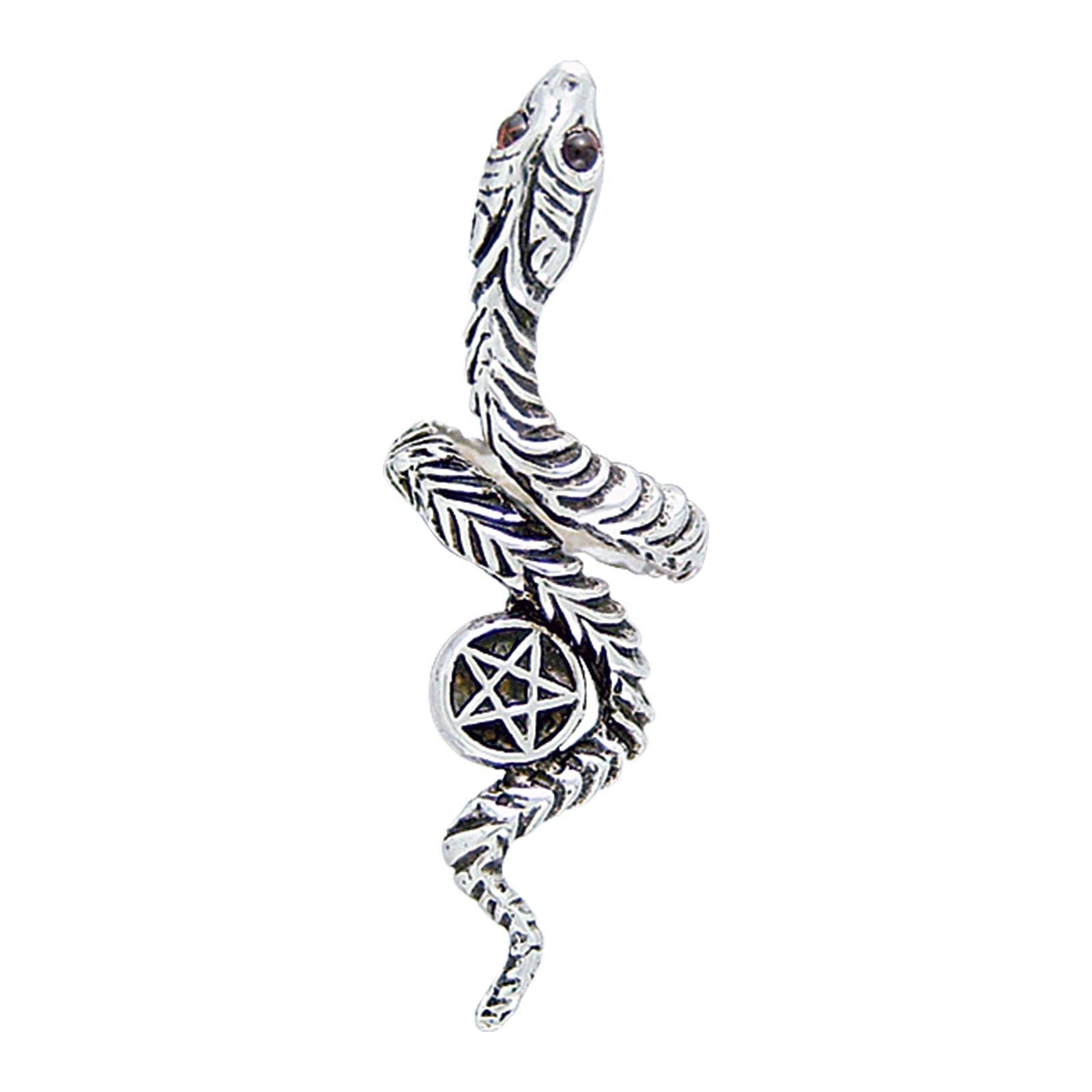 Sterling Silver Snake Pentacle Garnet Bypass Ring: 7