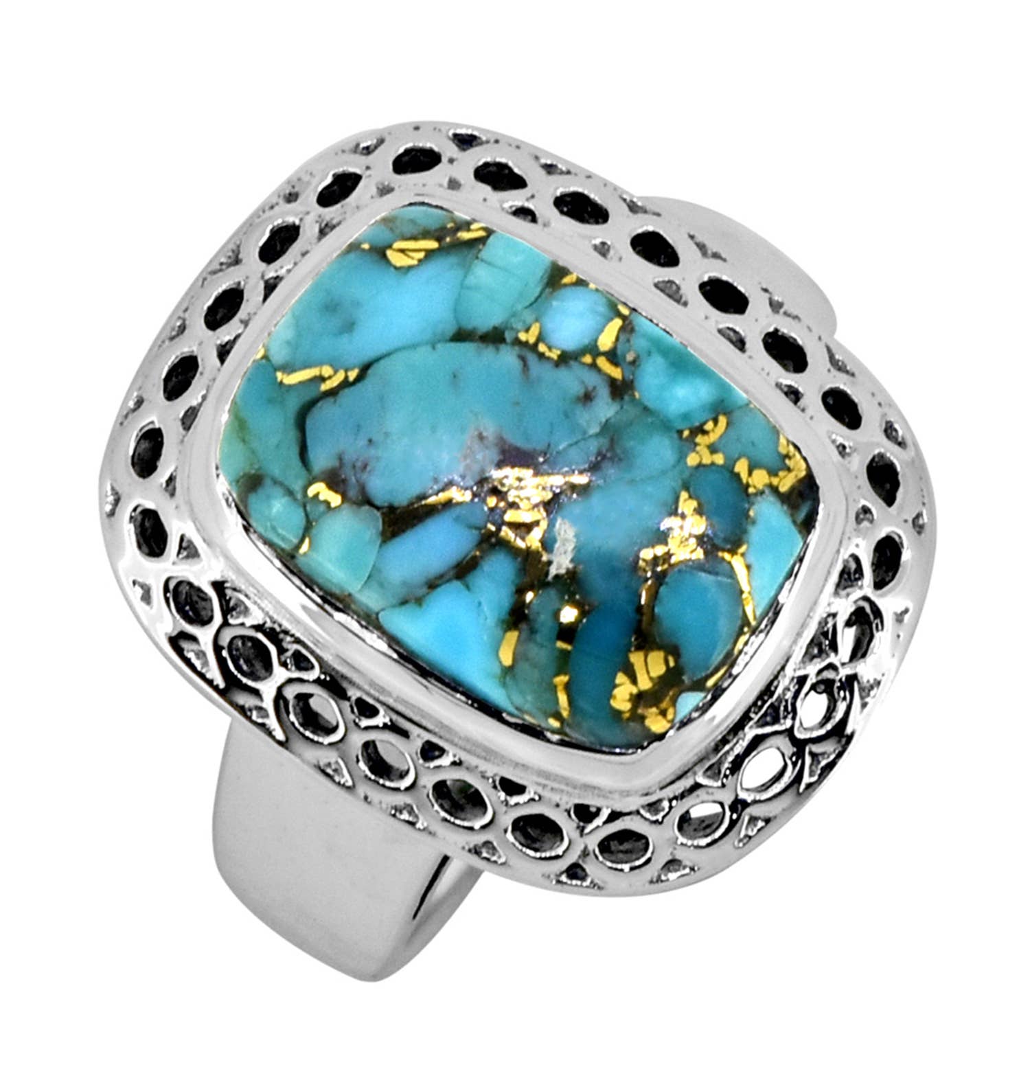 Blue Copper Turquoise 925 Sterling Silver Gemstone Ring: 6