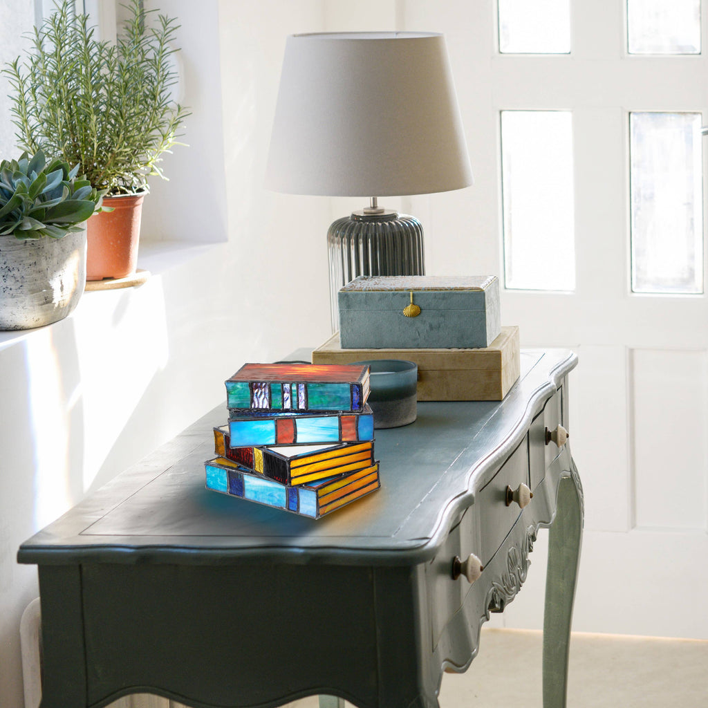 5.75" Stained Glass Stack of Books Whimsical Accent Lamp