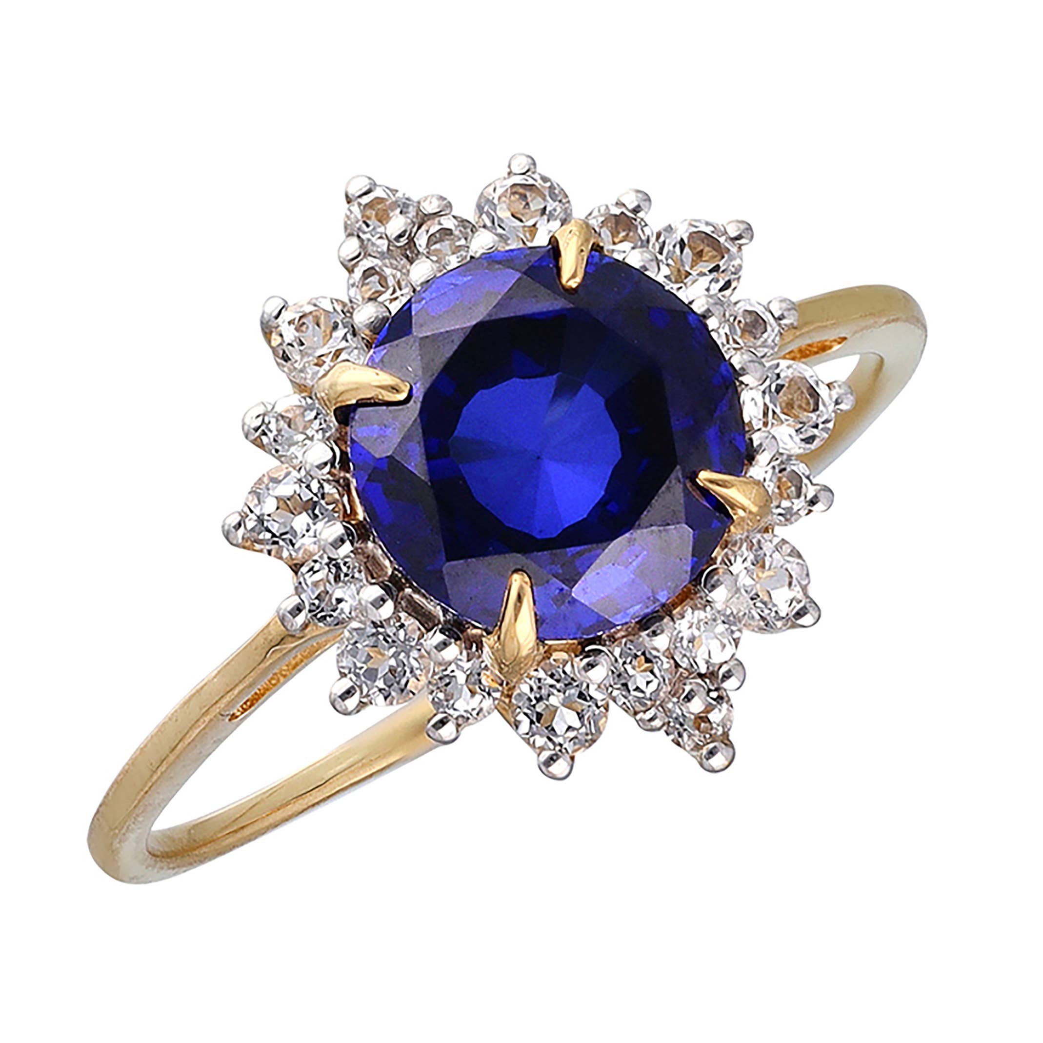 Gold Plated Over Silver Corundum Sapphire Halo Ring: 8