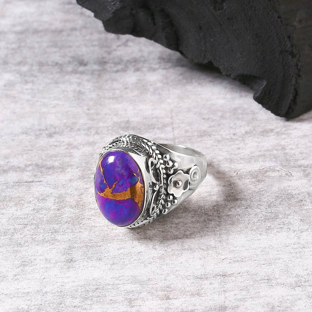 Purple Copper Turquoise 925 Sterling Silver Chunky Ring: 6