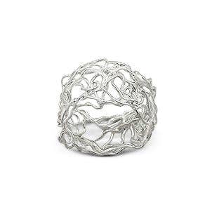 Unique Filigree Wirework Wide Band Sterling Silver Ring: 8