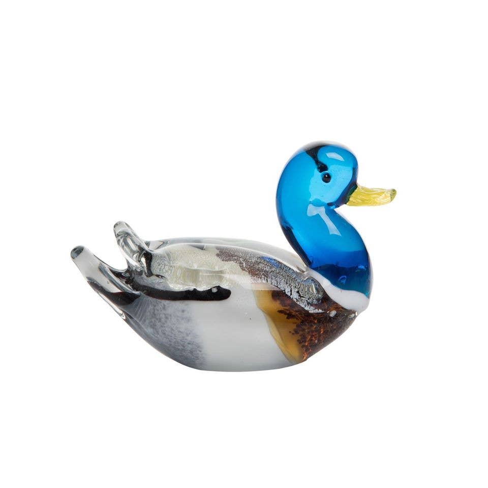 SALE Blue Mallard Duck Art Glass Decorative Figurine