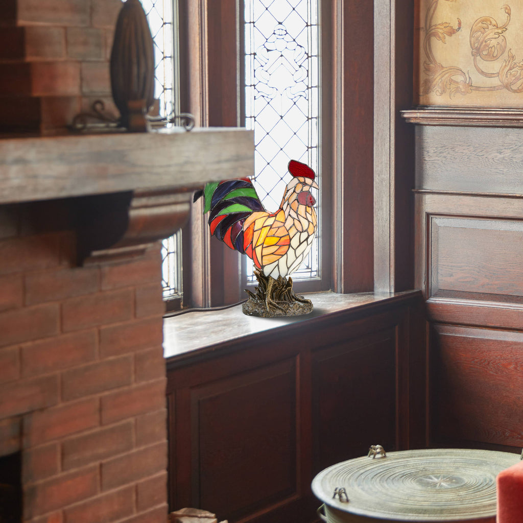 15" Tiffany-Style Rooster Multi-Color Novelty Accent Lamp