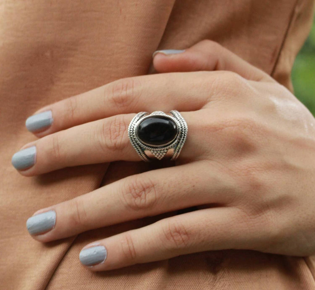 Black Onyx Solid 925 Sterling Silver Solitaire Ring: 8