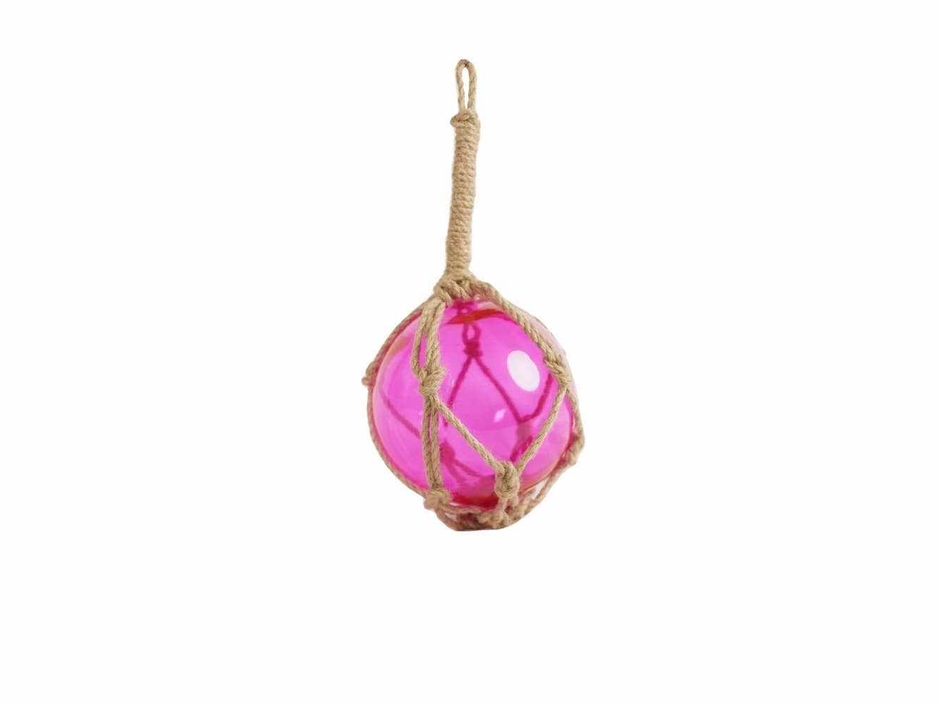 Pink Japanese Glass Ball Fishing Float With Brown Netting Decoration 6"