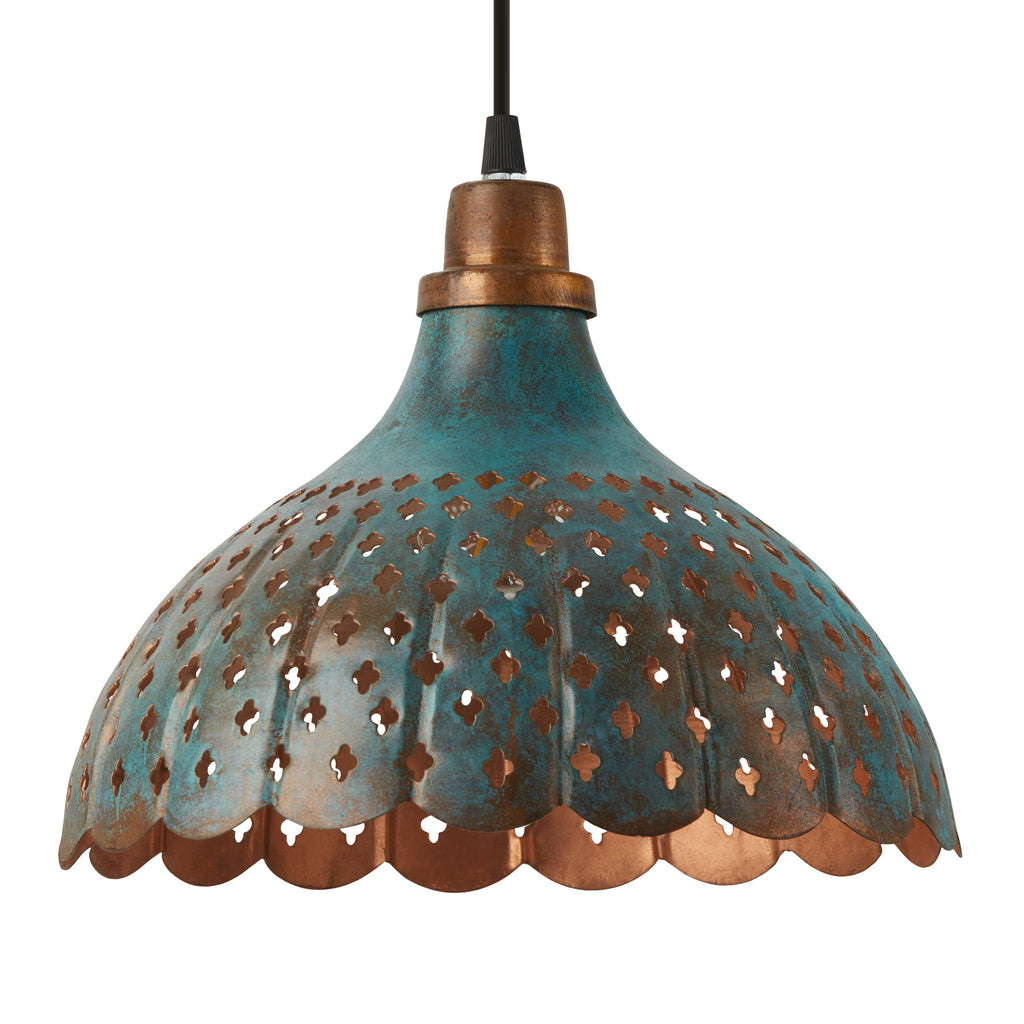 12"W 1-Light Orlando Faux Blue Patina Metal Hanging Pendant