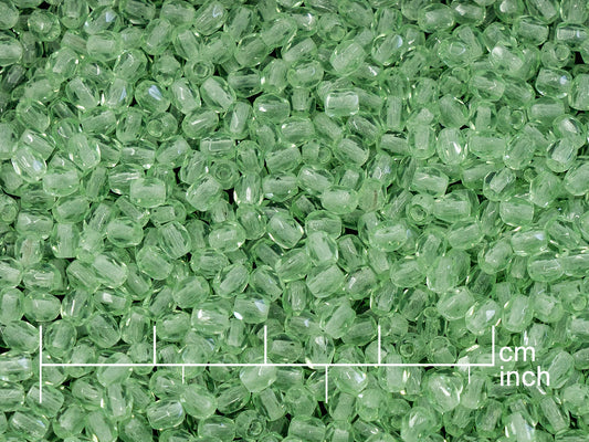 OUTLET 10 grams Faceted Round Fire Polished Beads, 3 x 3 mm, Transparent Green (50510), Glass, Czech Republic