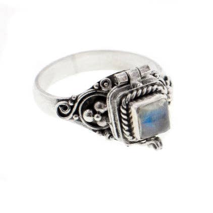 Sterling Silver Square Gemstone Poison Box Locket Ring: Citrine / 6