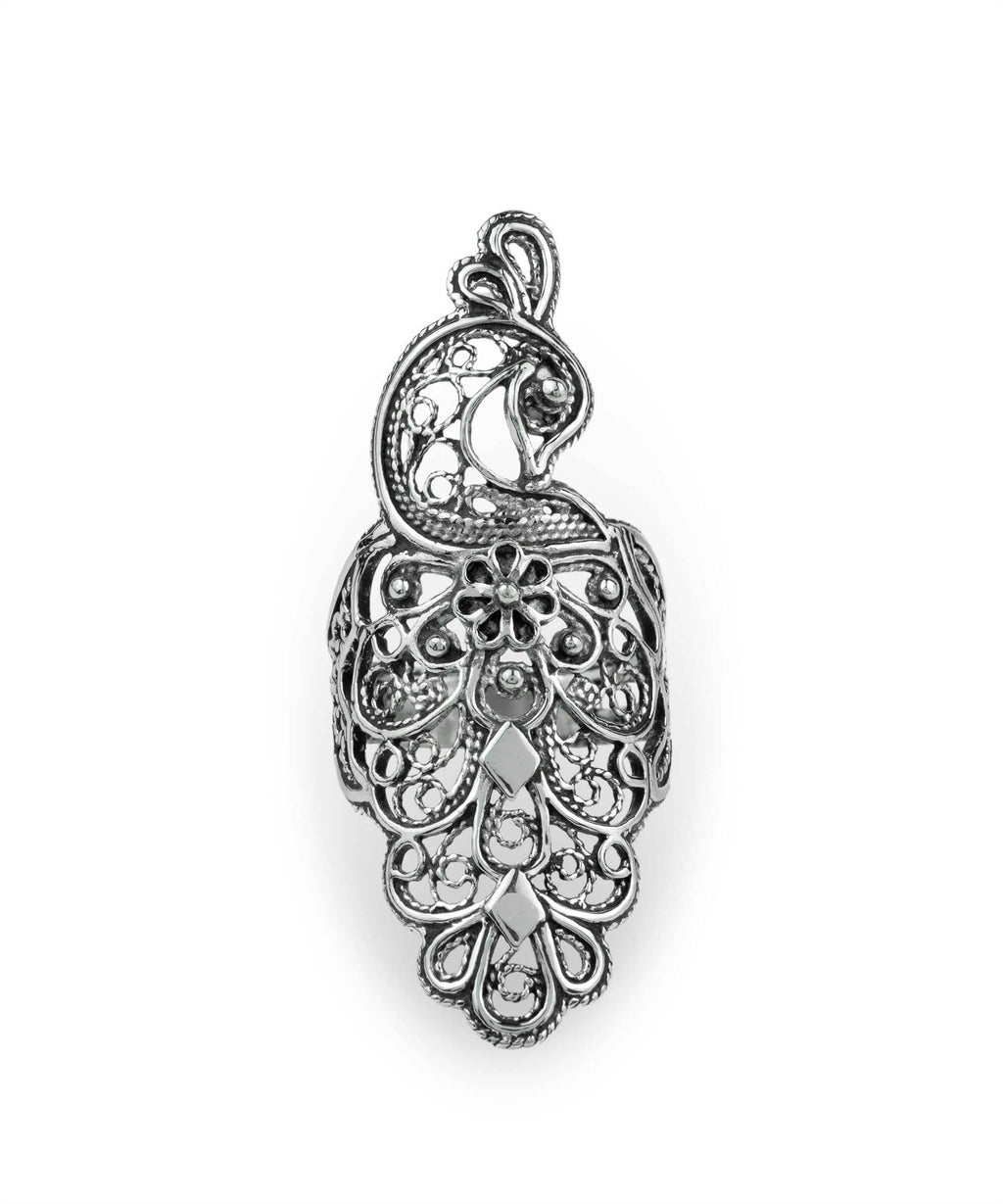 Art Peacock Figured Silver Women Statement Ring: No Gemstone / 7