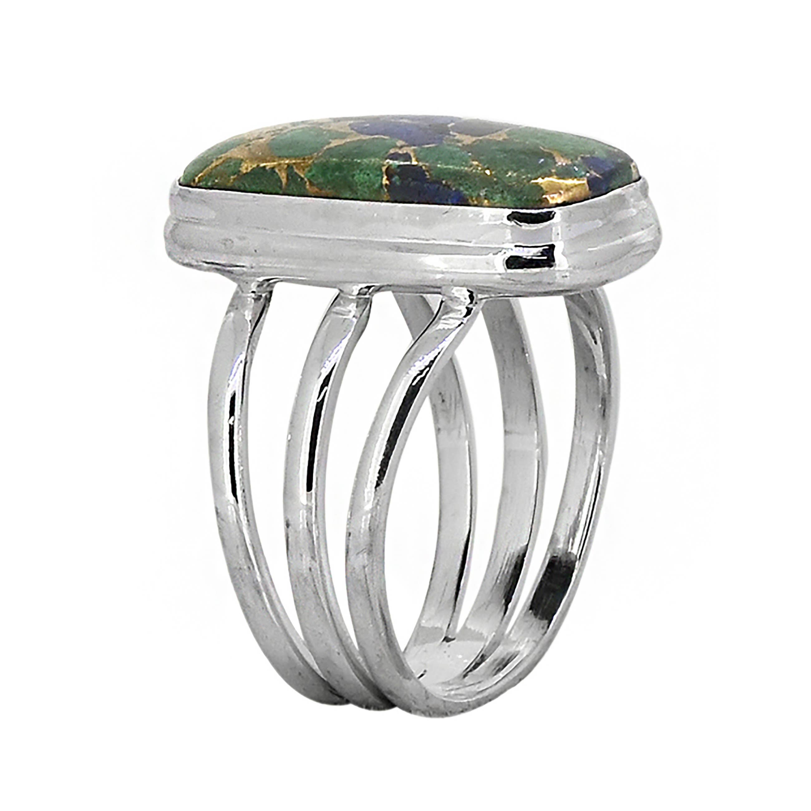 925 Sterling Silver Lapis Malachite Copper Bohemian Ring: 7
