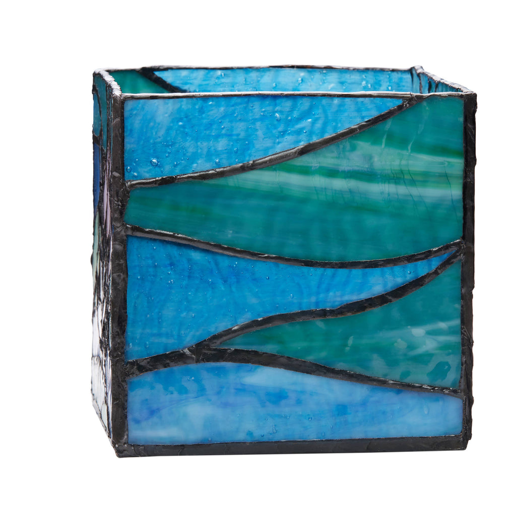4.75" Blue Lotus Pond Stained Glass Candle Holder