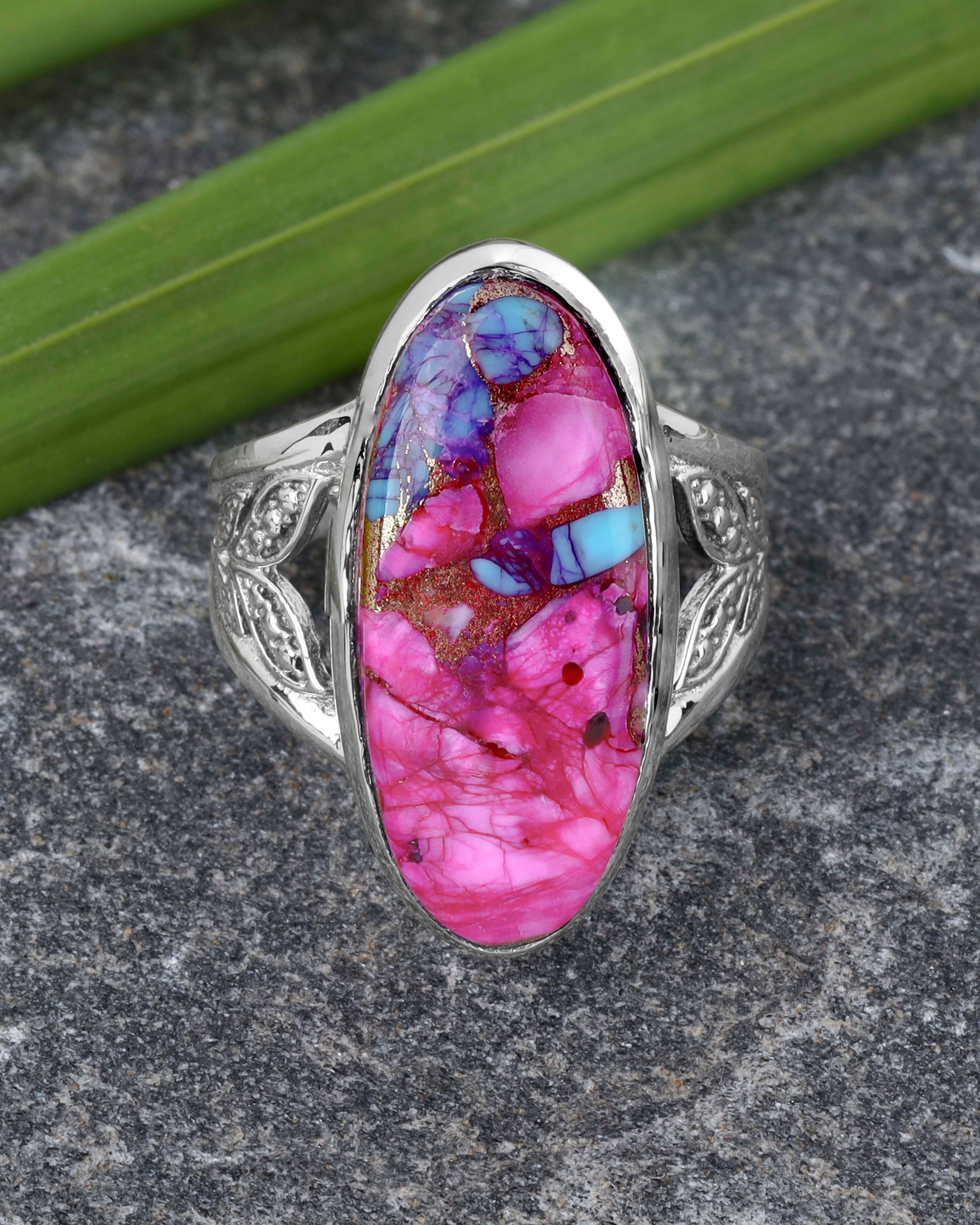 925 Silver Aurora Grove Pink Mohave Turquoise Ring: 6