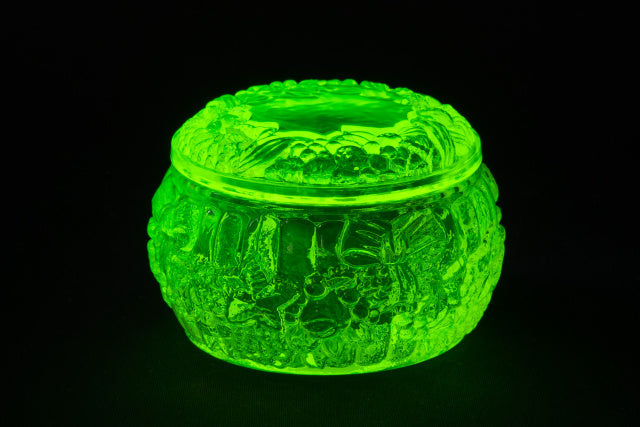 Uranium Glass Tableware (Glow under UV) - Jewelry Box / Bowl with Lid - Fruit, Czech Republic