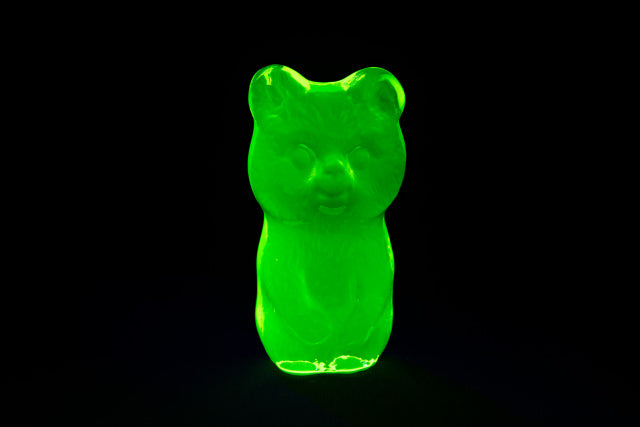 Uranium Glass Tableware (Glow under UV) - Statuette - Small Bear with Flat Side, Czech Republic