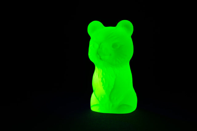 Uranium Glass Tableware (Glow under UV) - Statuette - Small Bear with Flat Side, Czech Republic
