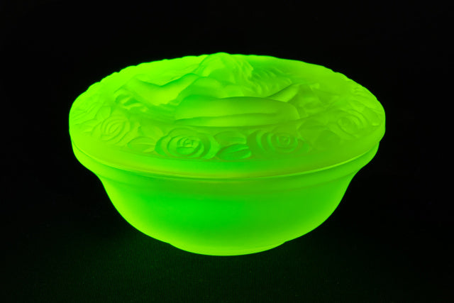 Uranium Glass Tableware (Glow under UV) - Jewelry Box / Bowl with Lid - Lady, Czech Republic