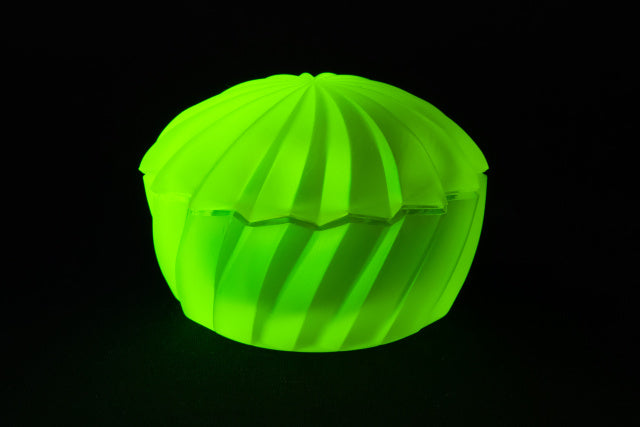 Uranium Glass Tableware (Glow under UV) - Jewelry Box / Bowl with Lid - Twisted Fire, Czech Republic