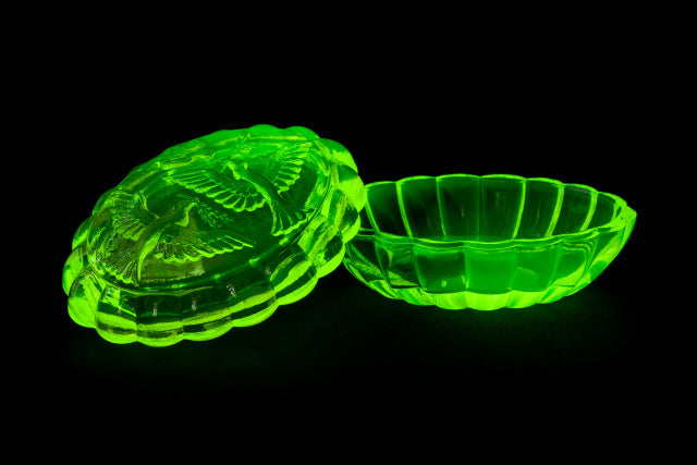 Uranium Glass Tableware (Glow under UV) - Jewelry Box / Bowl with Lid - Dove, Czech Republic