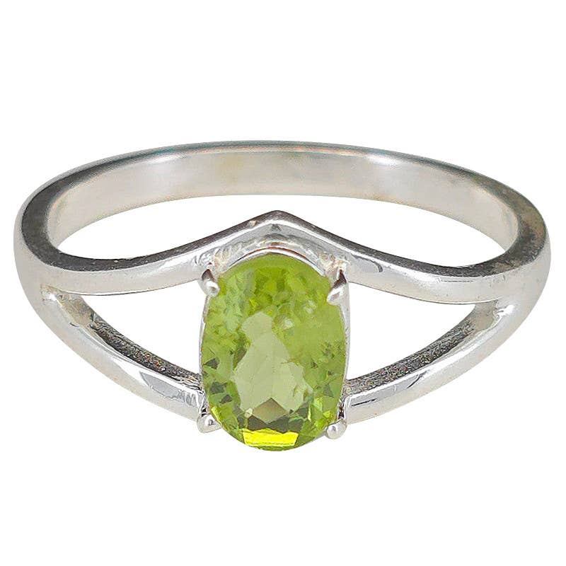 Open Faceted Oval Peridot Sterling Silver Ring: 5