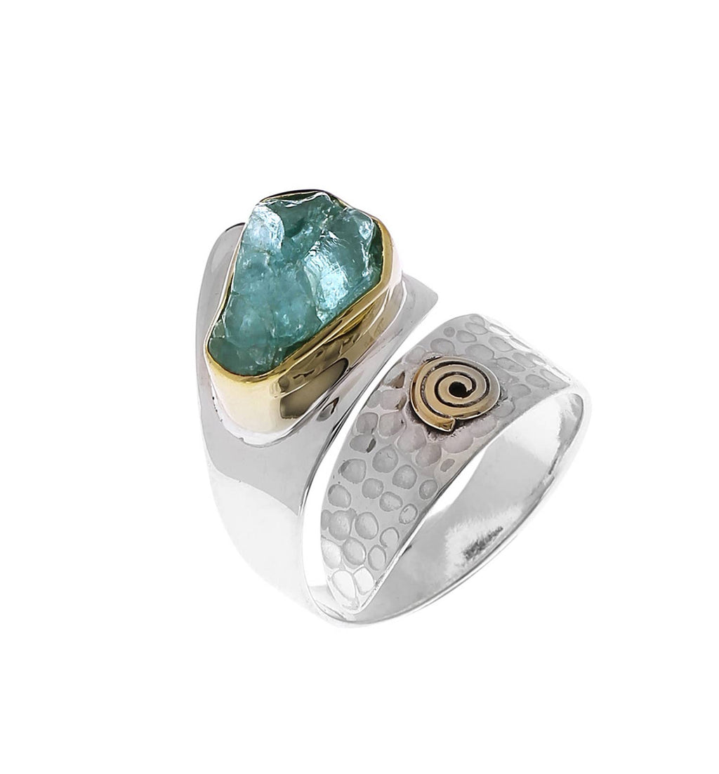 Raw Neon Apatite 925 Sterling Silver Brass Stylish Ring: 6
