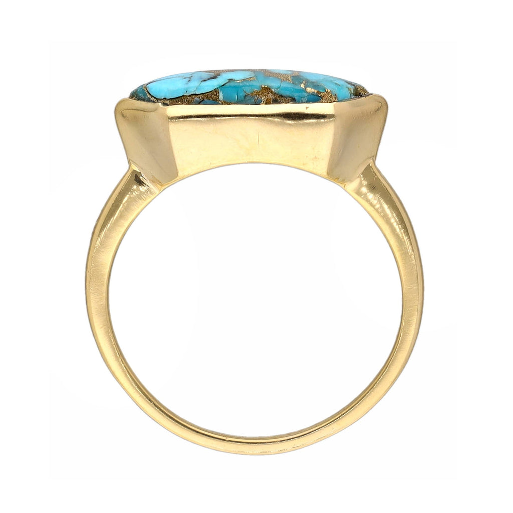 Gold Plated Over Silver Blue Copper Turquoise HexaGlow Ring: 8