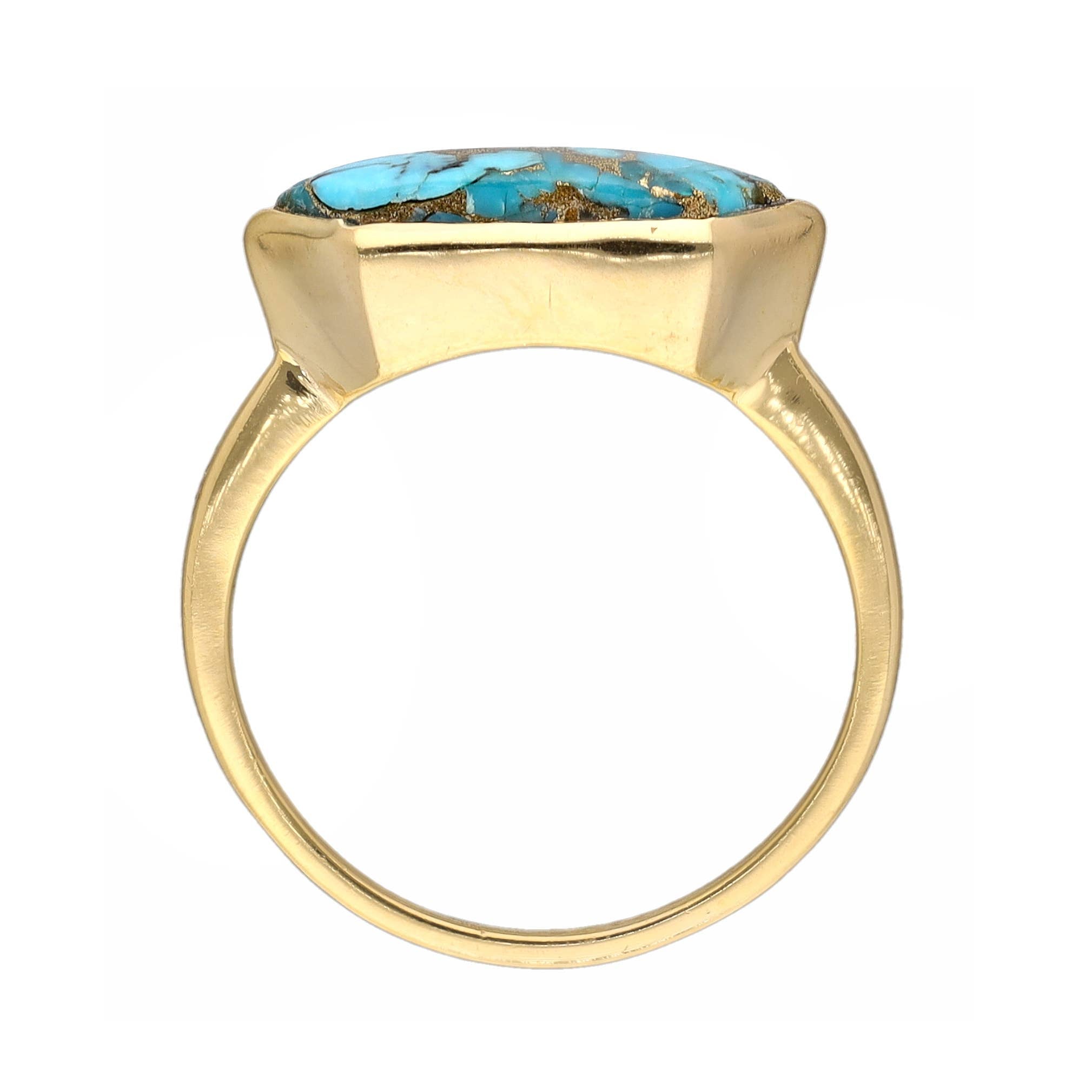 Gold Plated Over Silver Blue Copper Turquoise HexaGlow Ring: 8
