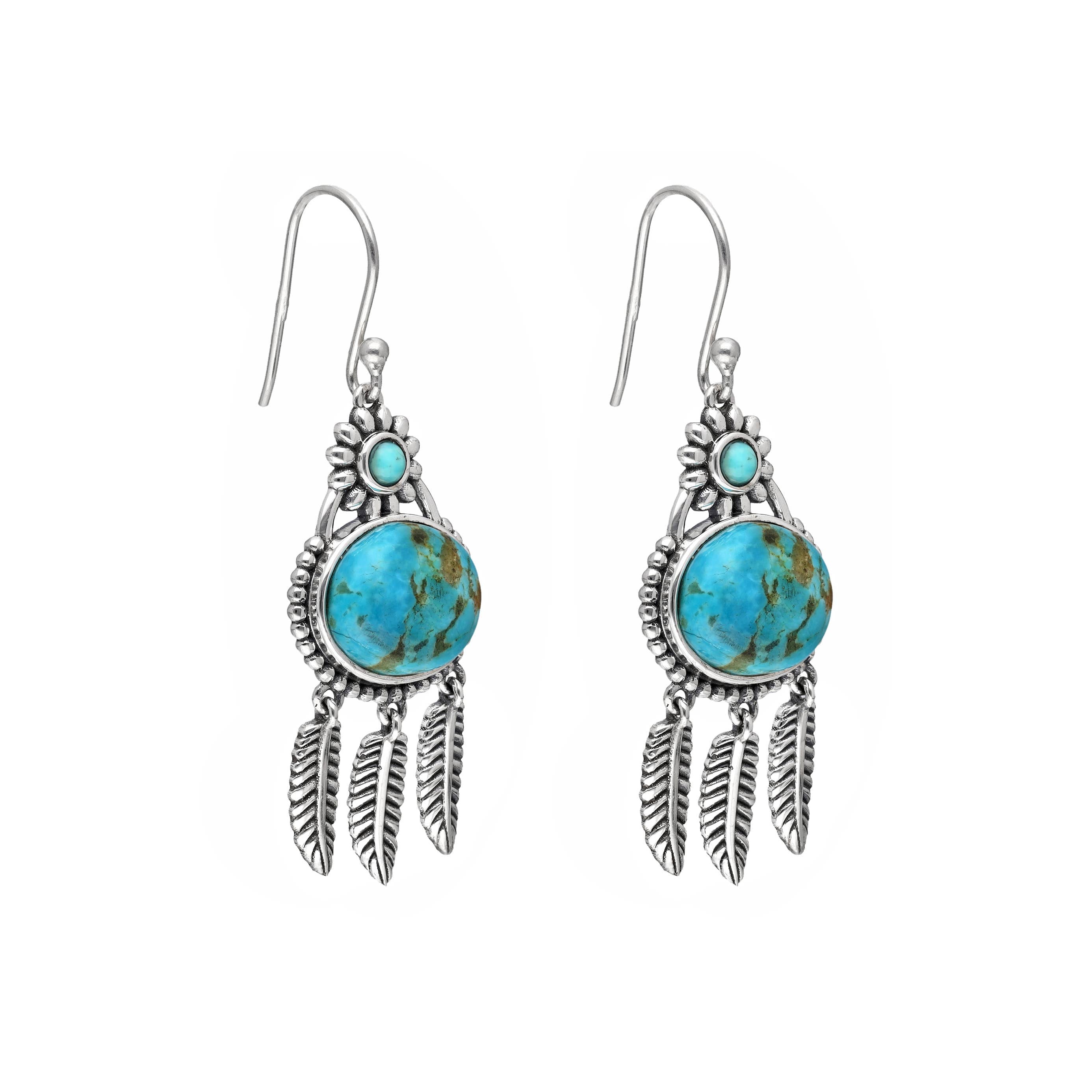 925 Sterling Silver Mohave Turquoise Leaf Style Earring