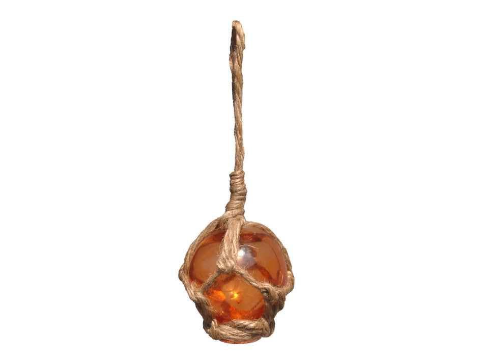 Orange Japanese Glass Ball Fishing Float With Brown Netting