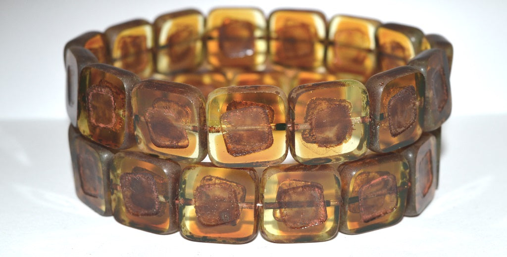 Table Cut Square Beads With Turned Square, 17011 Travertin (17011 86800), Glass, Czech Republic