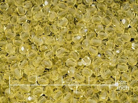OUTLET 10 grams Faceted Round Fire Polished Beads, 4 x 4 mm, Transparent Yellow (80120), Glass, Czech Republic